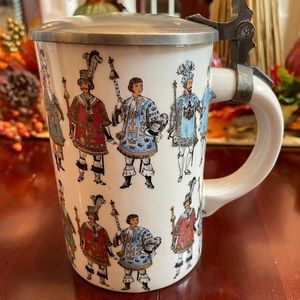 Vintage 60’s Dresden Beer Stein White With Gentleman And Pewter Lid, 11”